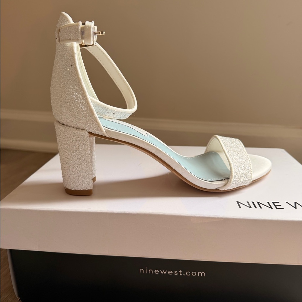 Nine West Glittery White Block Heel